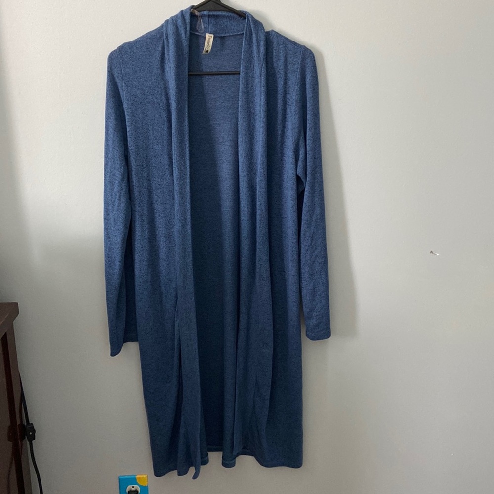 Long blue cardigan